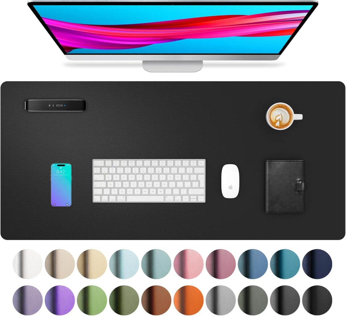 Aothia Non-Slip Waterproof PU Leather Desk Pad Protector for Mouse, Writing Desk, Office, Home, Laptop Blotter, 23.6″ x 13.7″, Black
