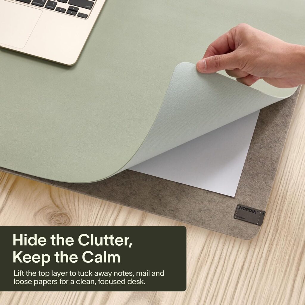 Nordik Felt and Leather Desk Mat – Dual Layer Willow Haze Sage 35 x 17 in