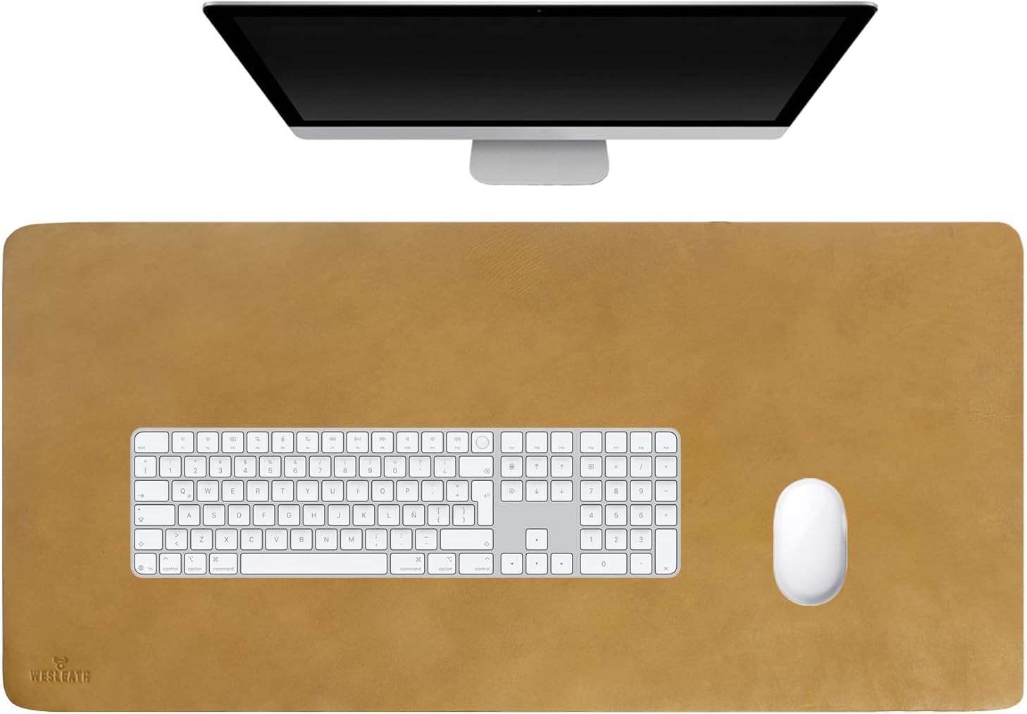 Premium Leather Desk Mat, Full Grain Leather Desk Pad Protector & Desk Blotter, Waterproof Non-Slip Writing Surface for Keyboard, Mouse & Laptop, Desk Pad for Home & Office (Tan, Medium)