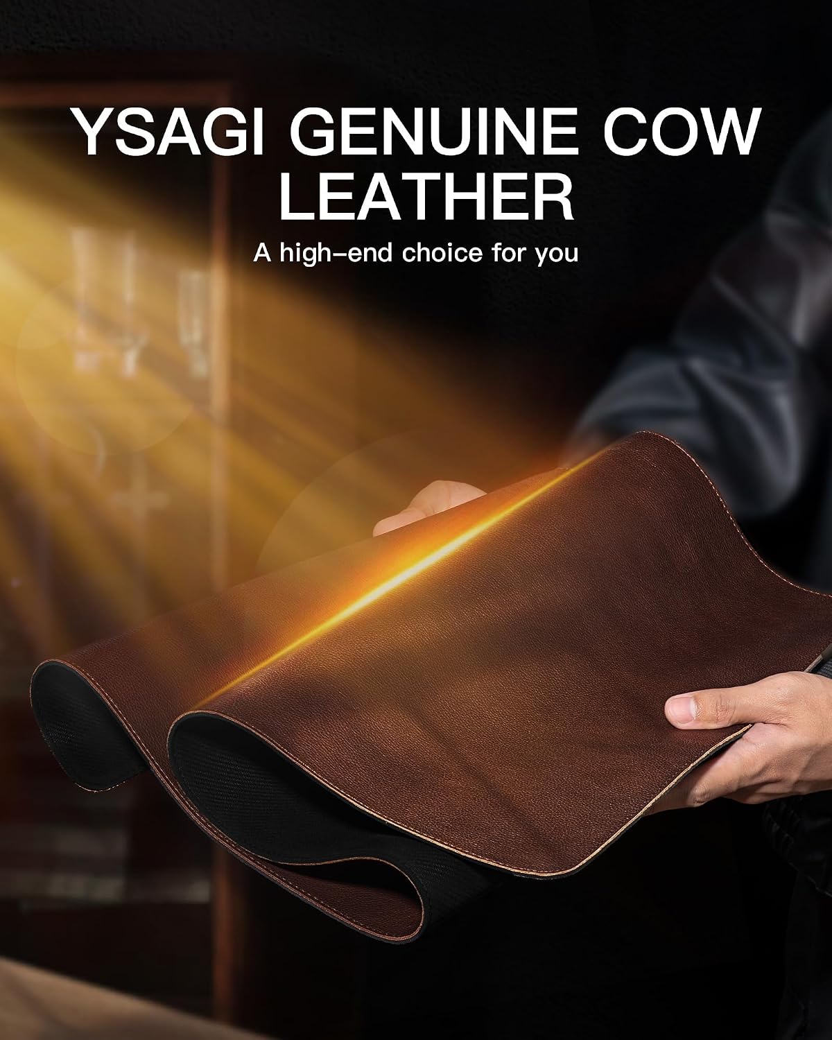 YSAGi Genuine Leather Desk Mat, 35.4″X17″ Office Desk Pad, Thick Premium Table Pad with Stitched Line, Non-Slip Laptop Writing Pad with Rubber Base (Dark Brown, 35.4″x17″)